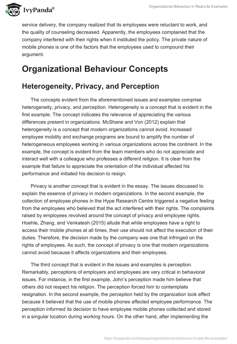 Real-Life Examples of Organizational Behavior: Essay. Page 3