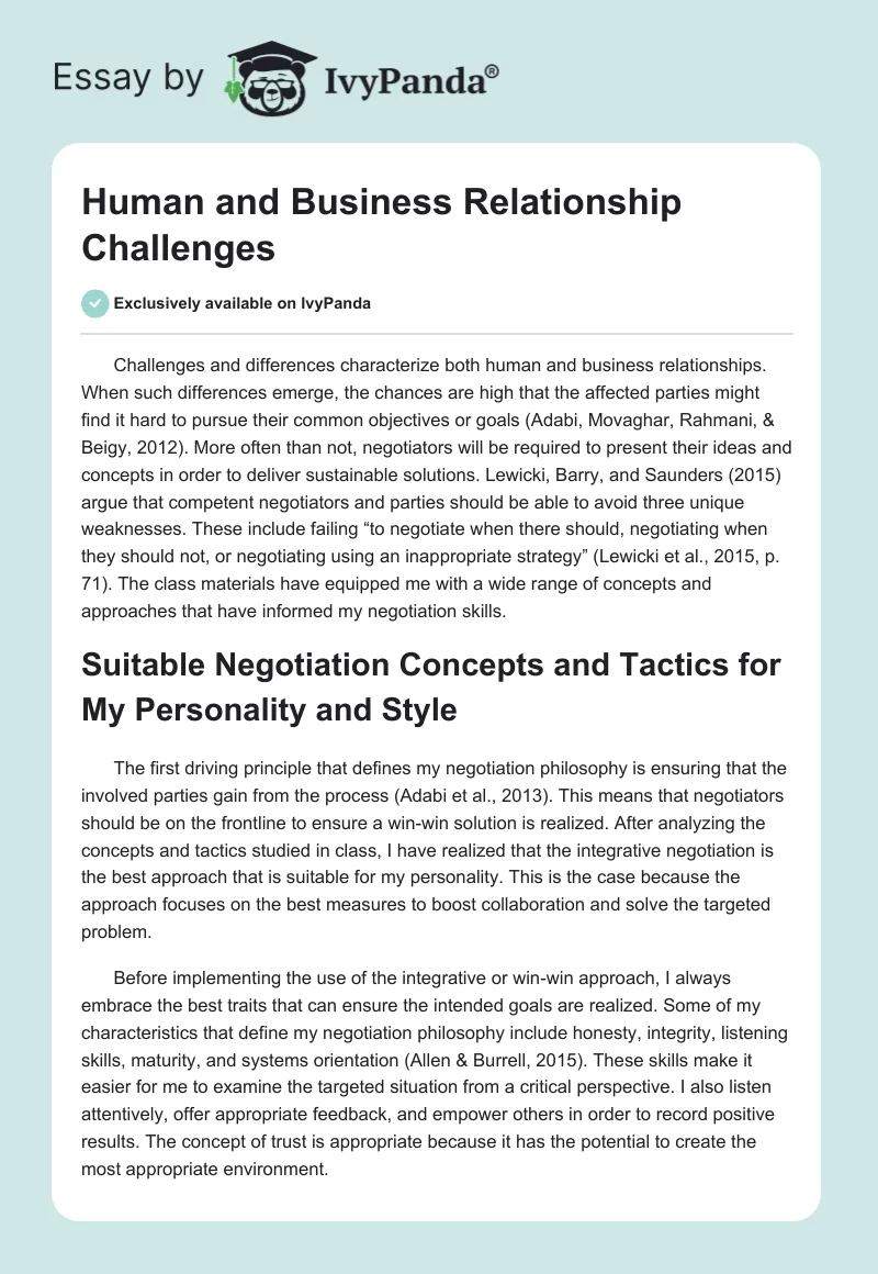 Human and Business Relationship Challenges. Page 1