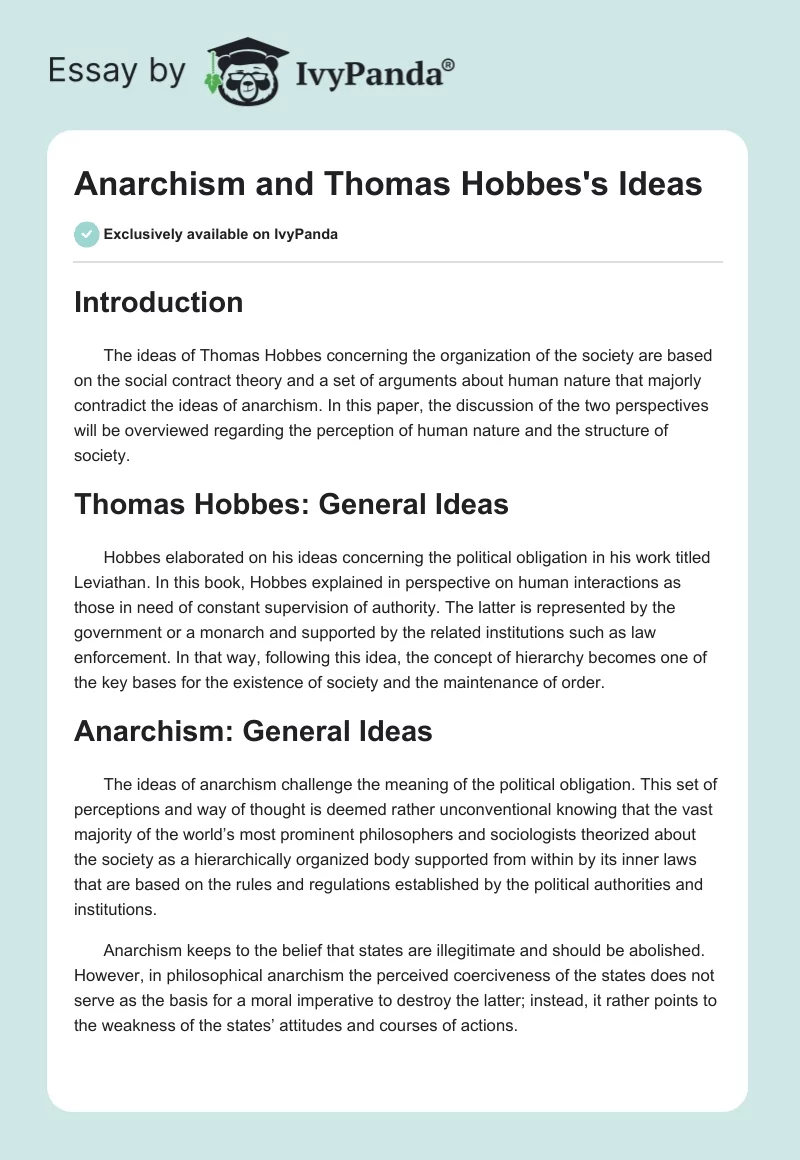 Anarchism and Thomas Hobbes's Ideas. Page 1