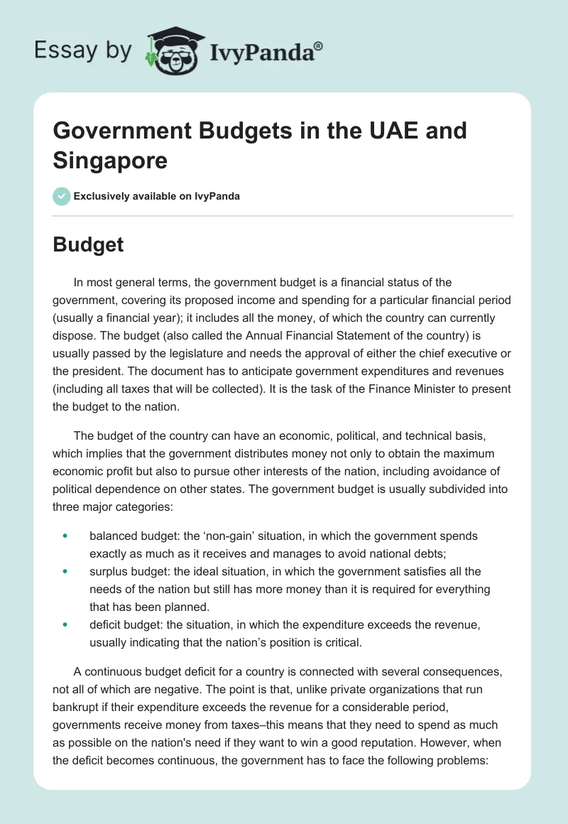 Government Budgets in the UAE and Singapore. Page 1