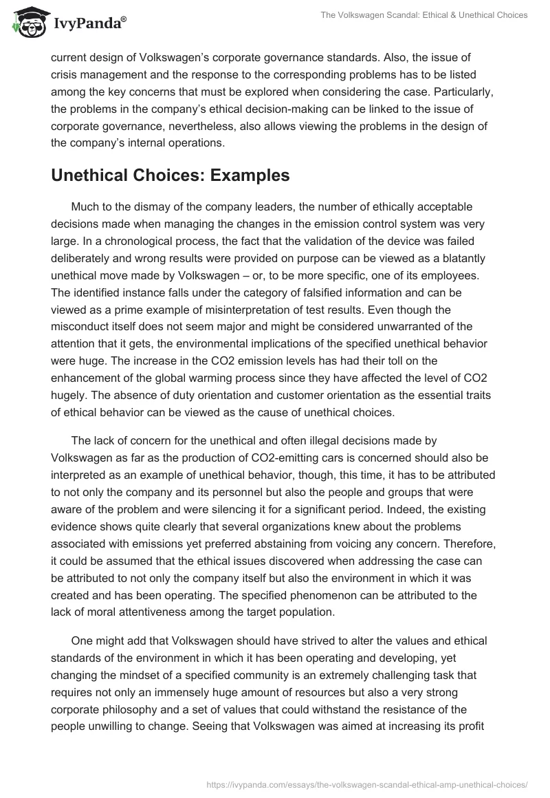 The Volkswagen Scandal: Ethical & Unethical Choices. Page 3