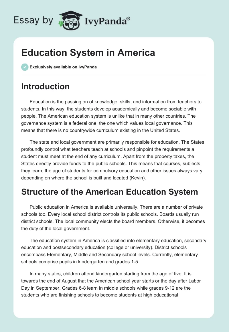 Education System in America. Page 1