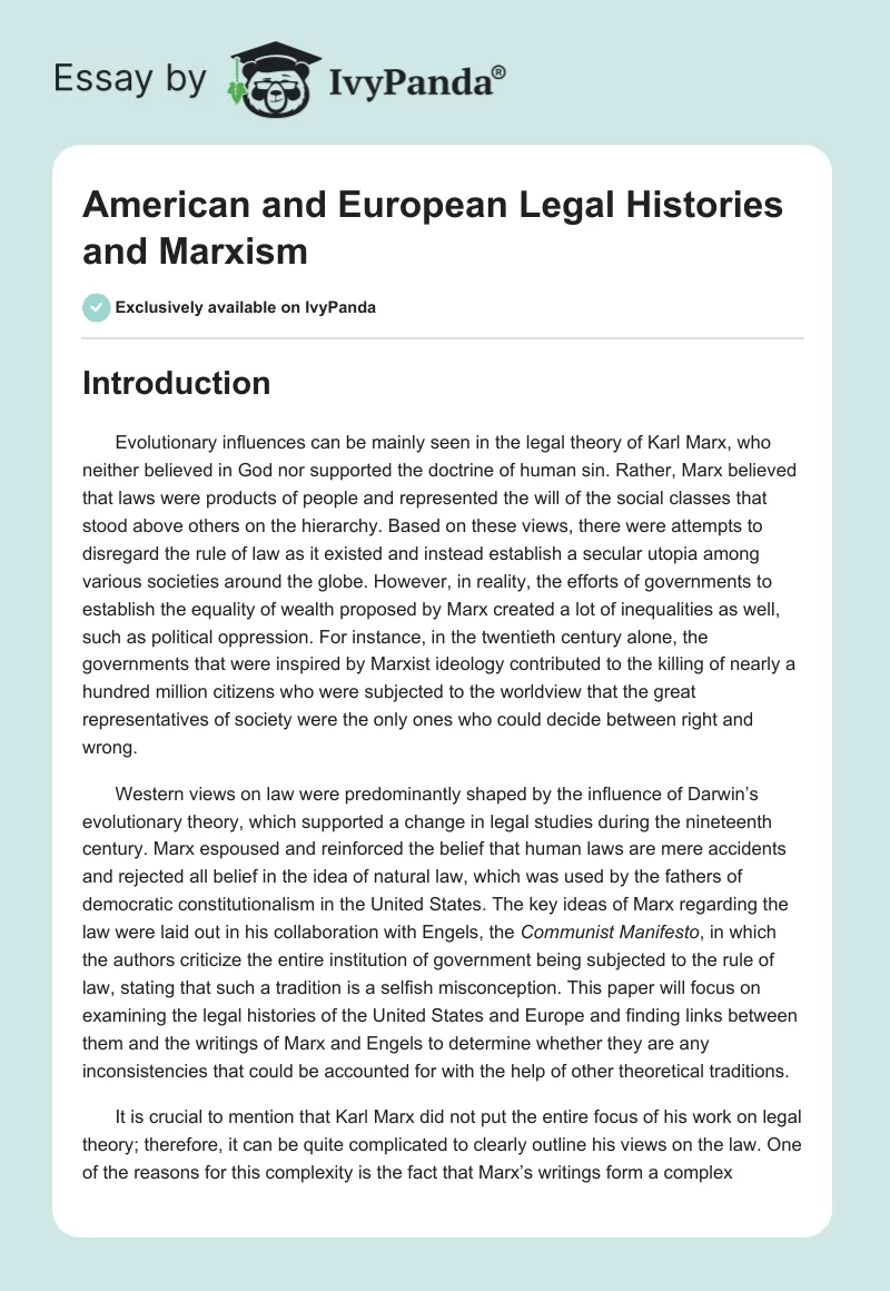 American and European Legal Histories and Marxism. Page 1