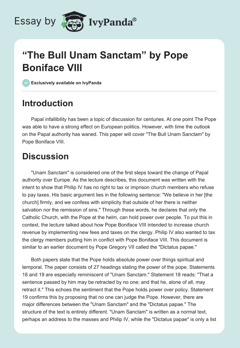“The Bull Unam Sanctam” by Pope Boniface VIII. Page 1