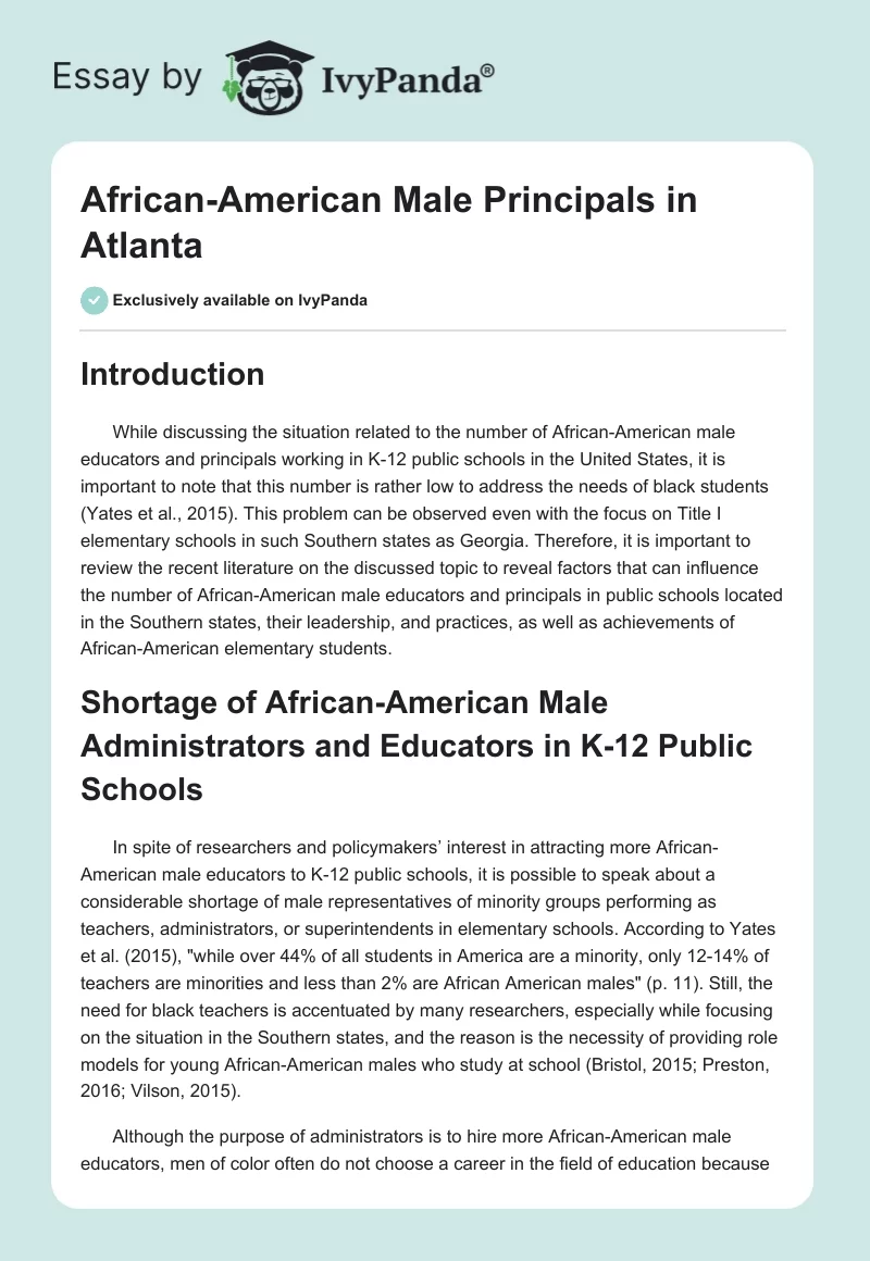 African-American Male Principals in Atlanta. Page 1