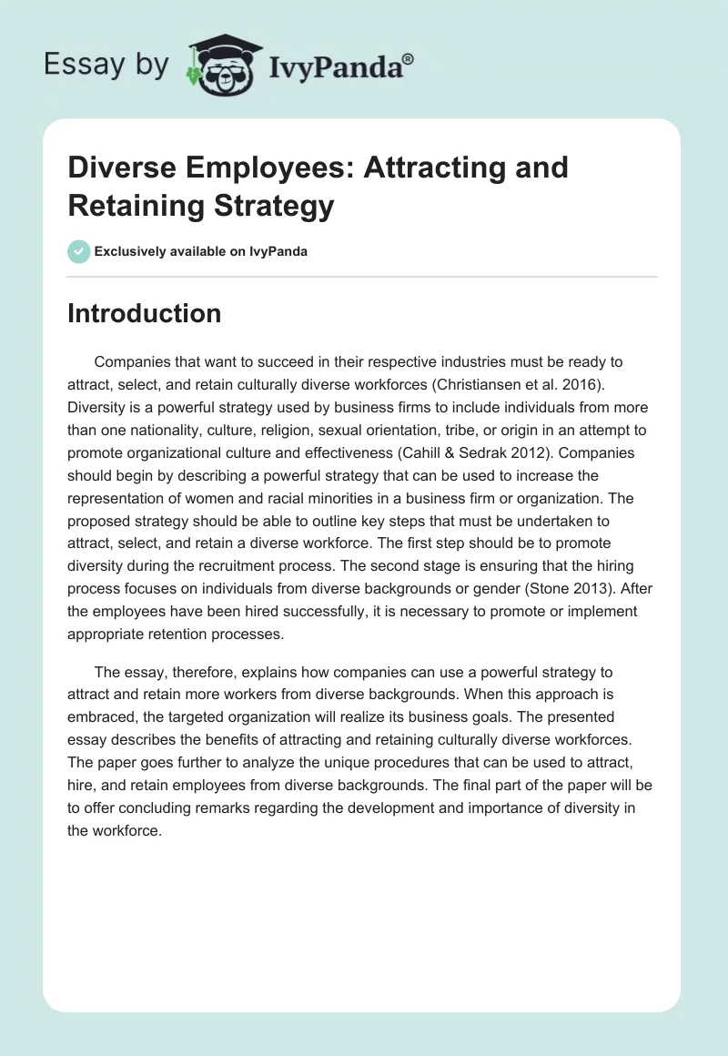 Diverse Employees: Attracting and Retaining Strategy. Page 1