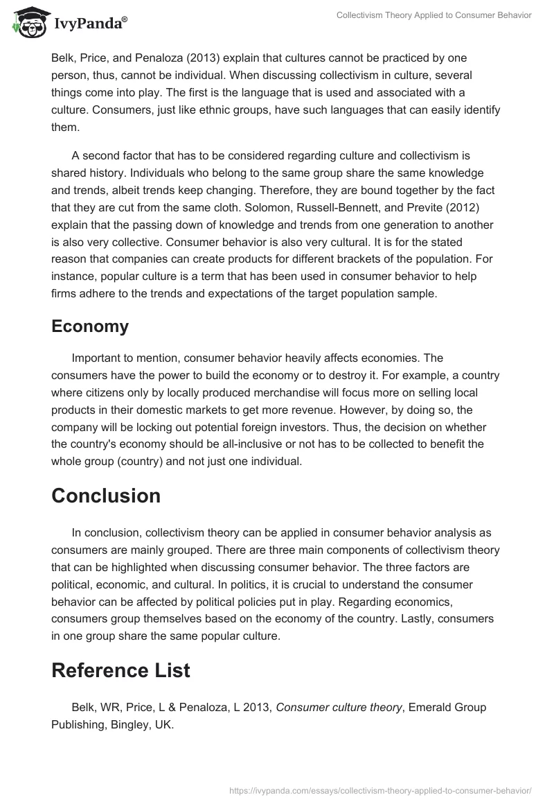 Collectivism Theory Applied to Consumer Behavior. Page 2