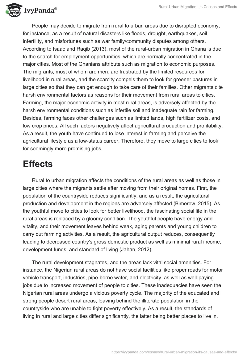 Rural-Urban Migration, Its Causes and Effects. Page 2