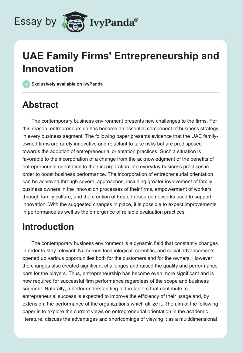UAE Family Firms' Entrepreneurship and Innovation. Page 1