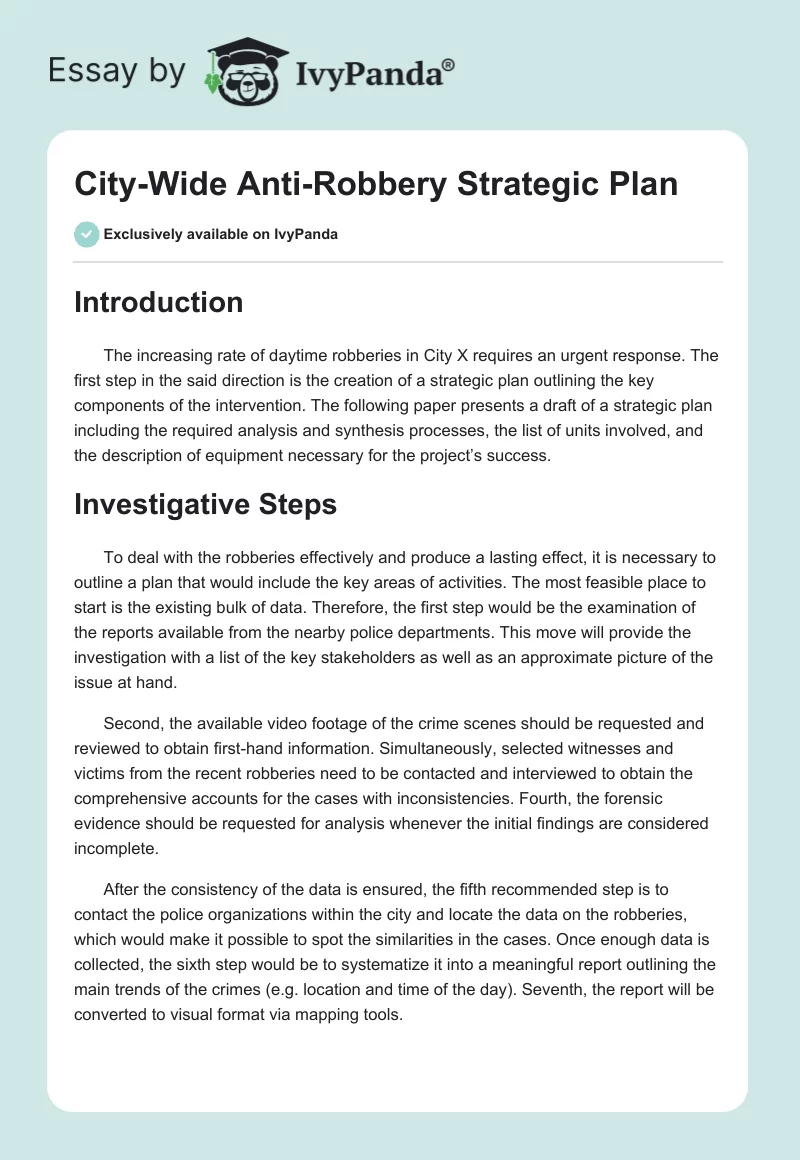 City-Wide Anti-Robbery Strategic Plan. Page 1