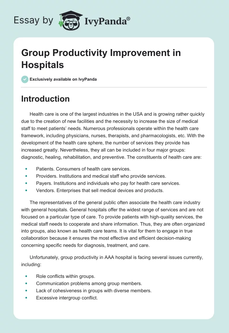 Group Productivity Improvement in Hospitals. Page 1