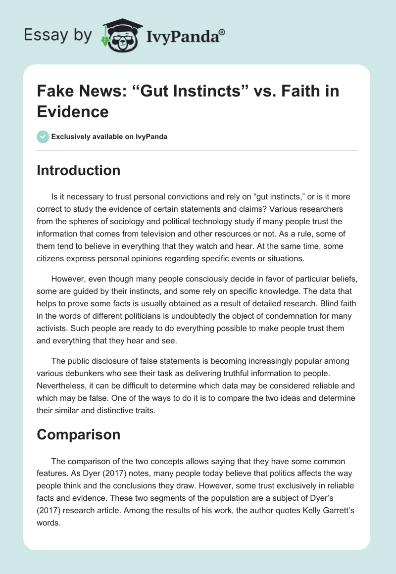Fake News: “Gut Instincts” vs. Faith in Evidence. Page 1