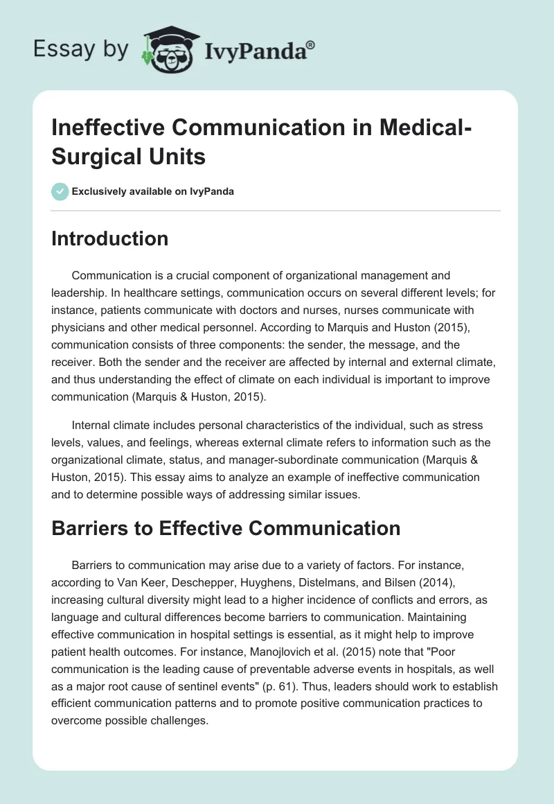 Ineffective Communication in Medical-Surgical Units. Page 1