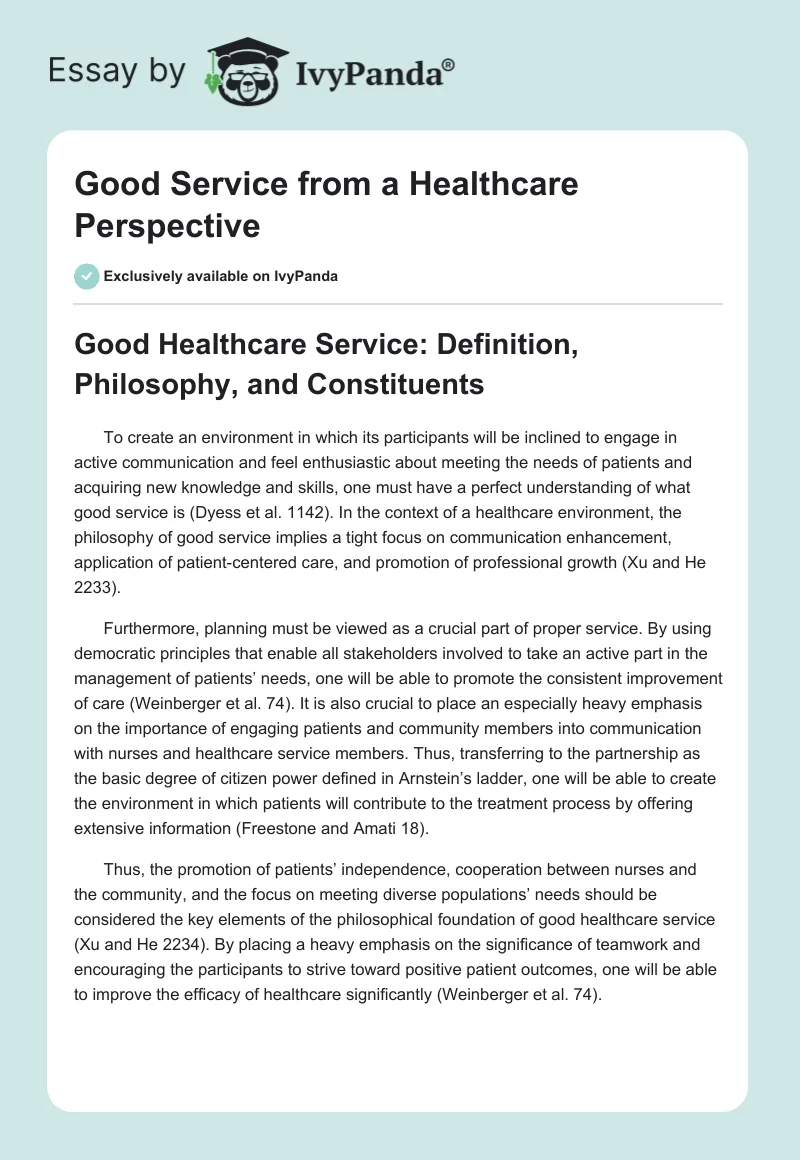 Good Service from a Healthcare Perspective. Page 1