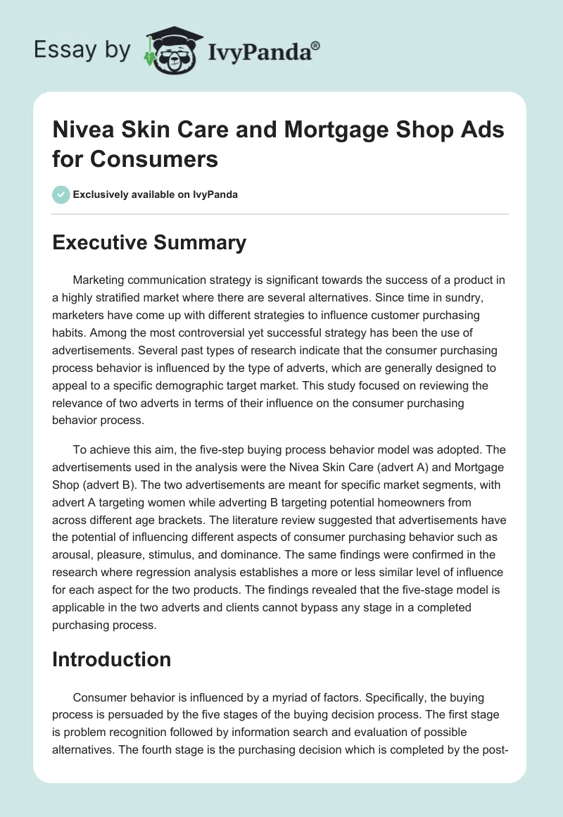 Nivea Skin Care and Mortgage Shop Ads for Consumers. Page 1
