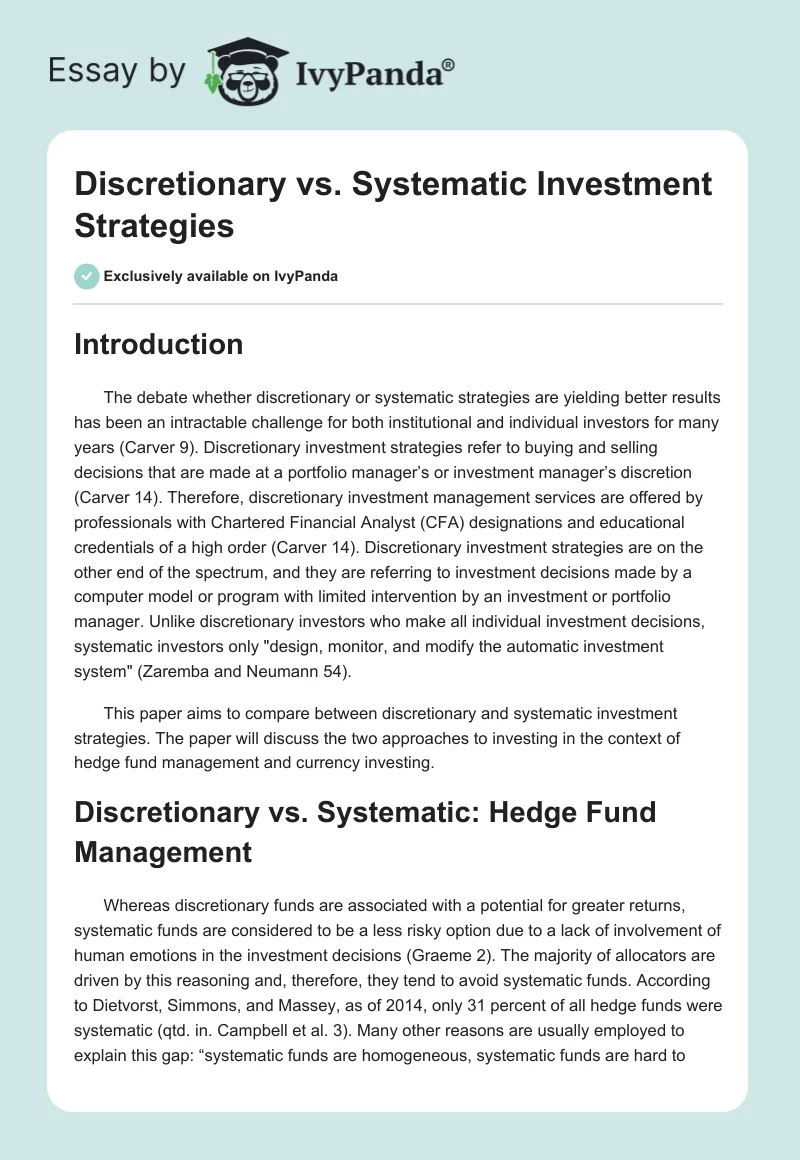 Discretionary vs. Systematic Investment Strategies. Page 1