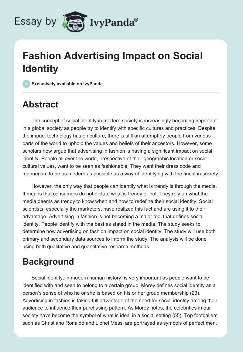 Fashion Advertising Impact on Social Identity. Page 1