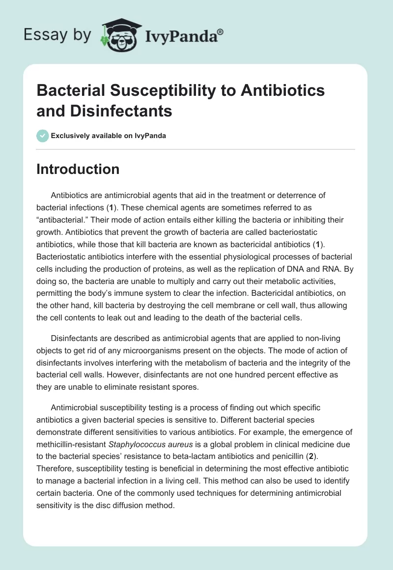 Bacterial Susceptibility to Antibiotics and Disinfectants. Page 1