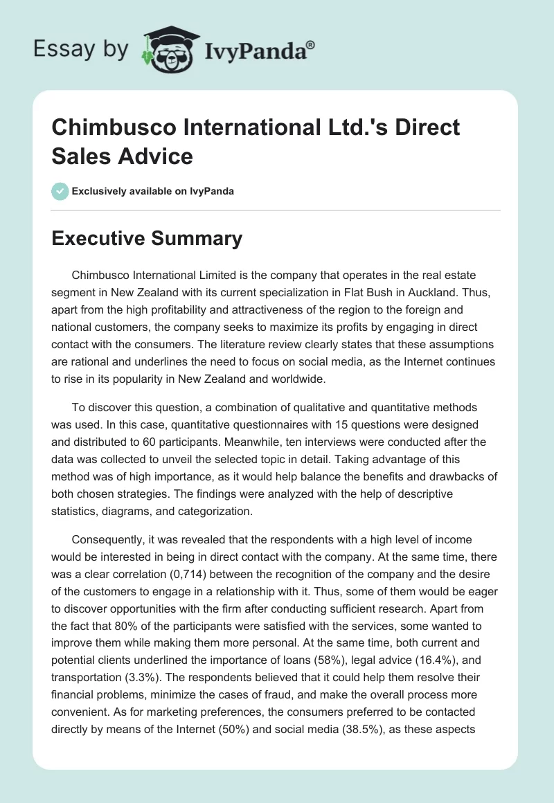 Chimbusco International Ltd.'s Direct Sales Advice. Page 1