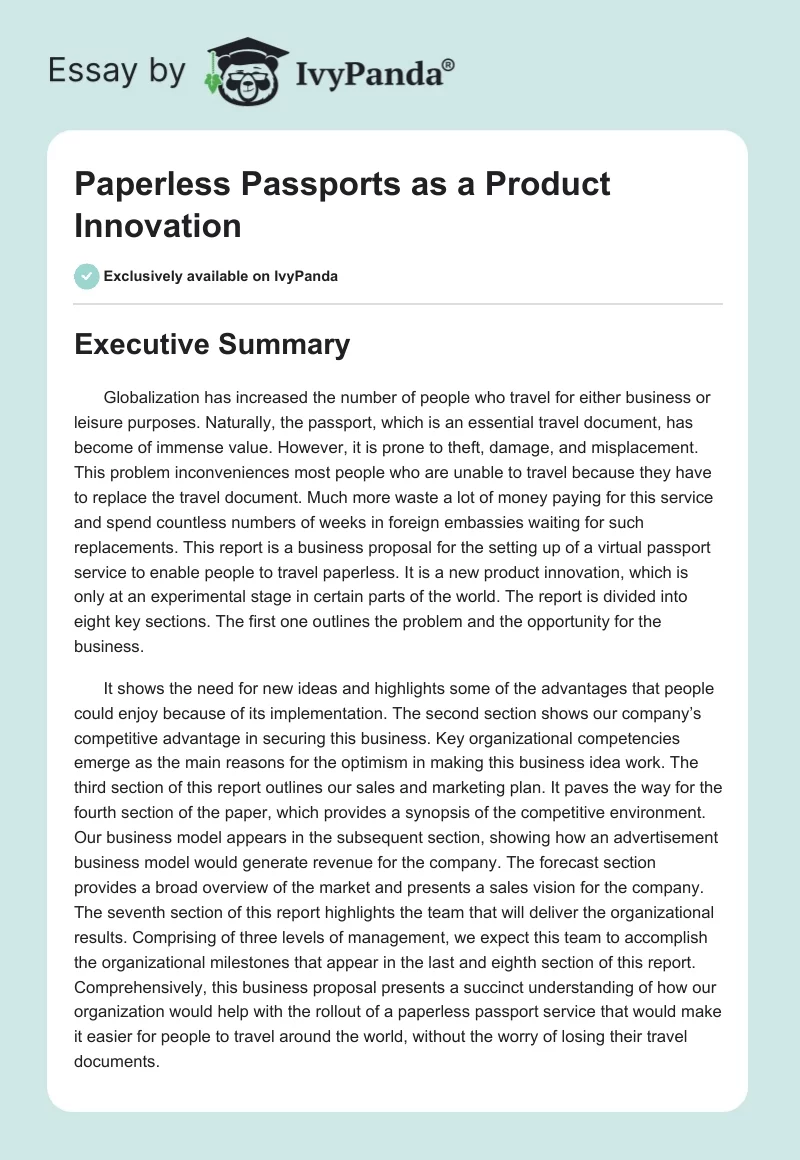 Paperless Passports as a Product Innovation. Page 1
