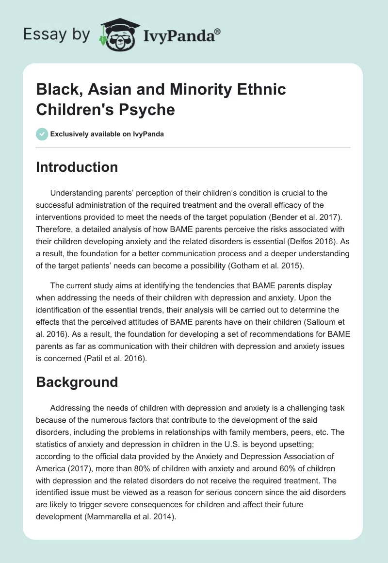 Black, Asian and Minority Ethnic Children's Psyche. Page 1