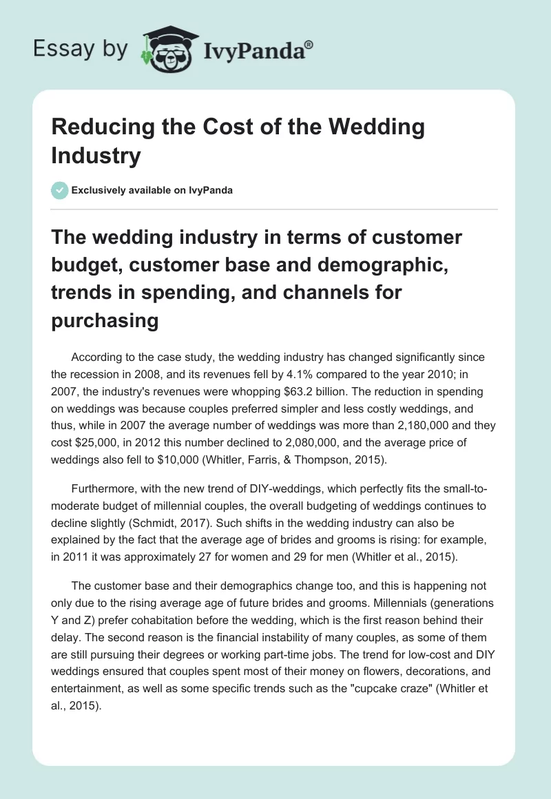 Reducing the Cost of the Wedding Industry. Page 1