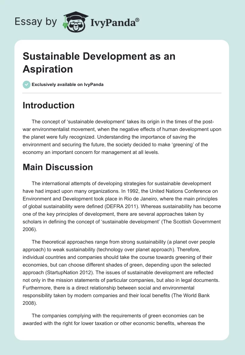 Sustainable Development as an Aspiration. Page 1