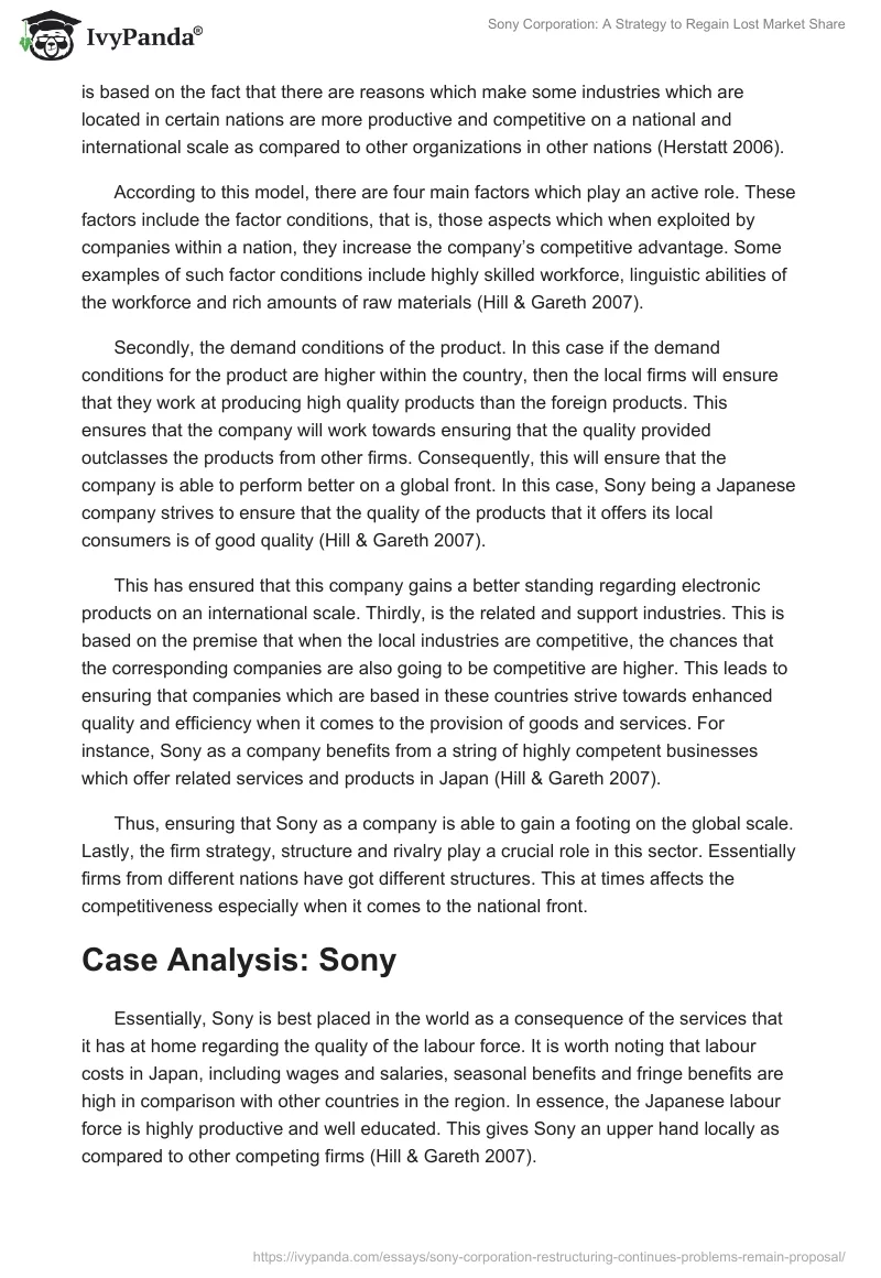 Sony Corporation: A Strategy to Regain Lost Market Share. Page 5