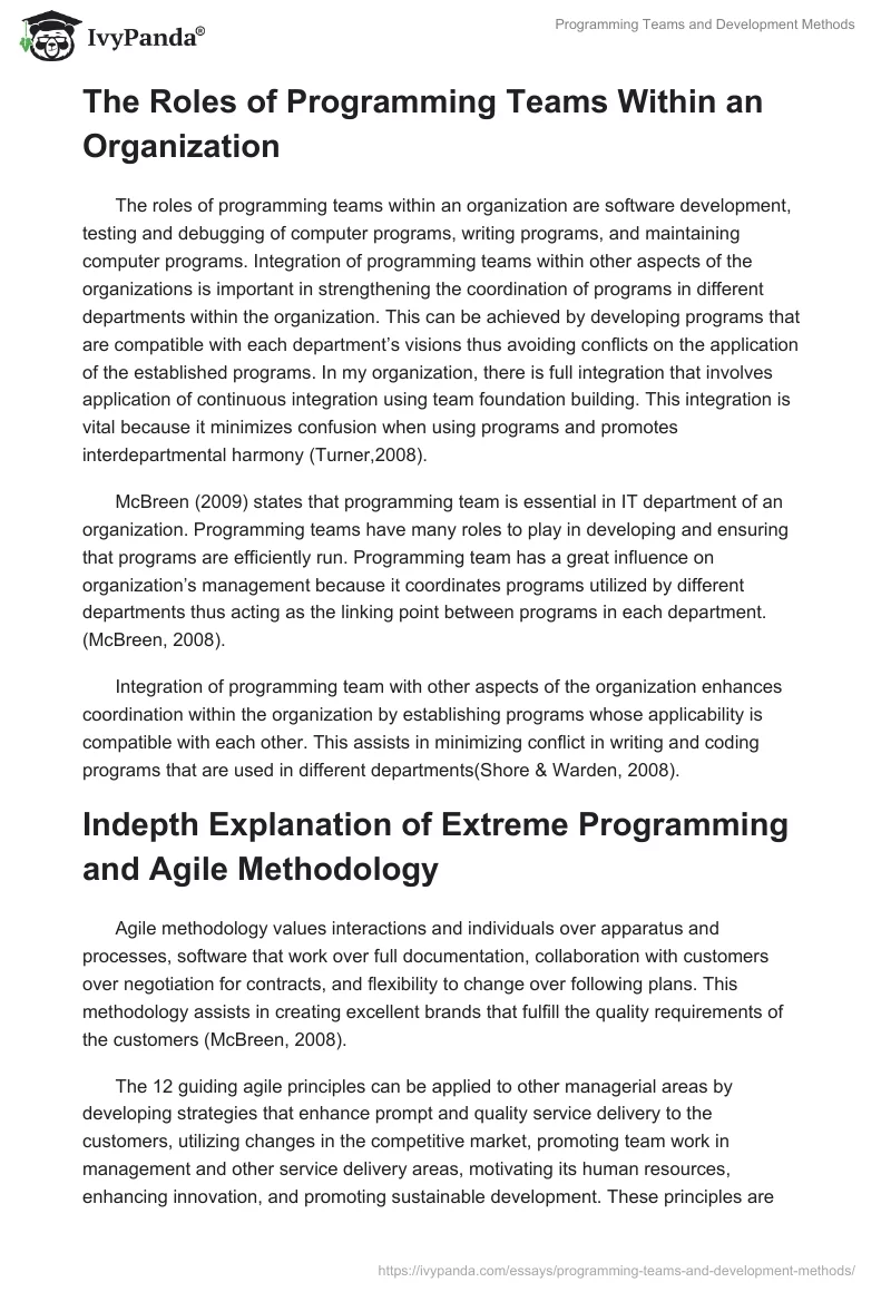 Programming Teams and Development Methods. Page 2