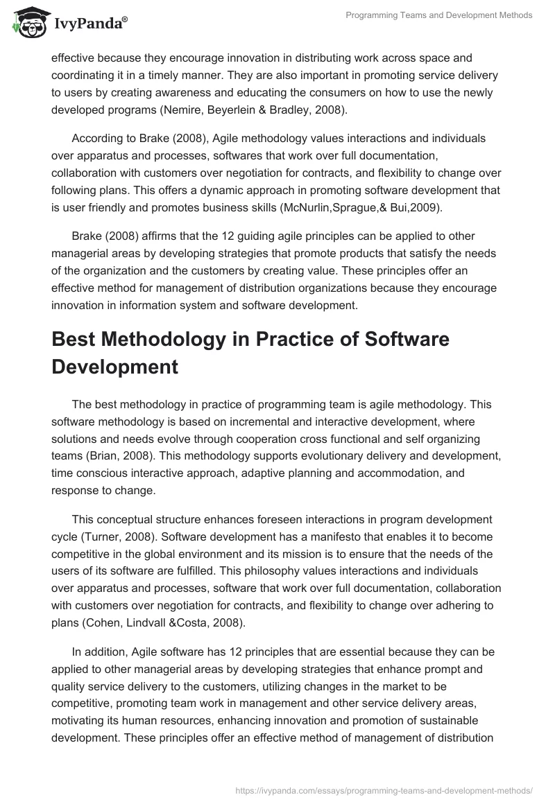 Programming Teams and Development Methods. Page 3