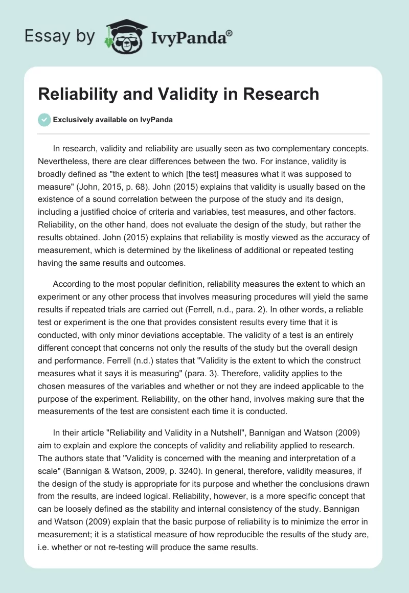 Reliability and Validity in Research. Page 1