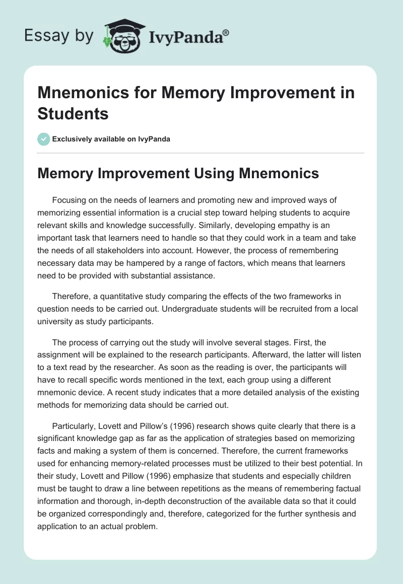 Mnemonics for Memory Improvement in Students. Page 1