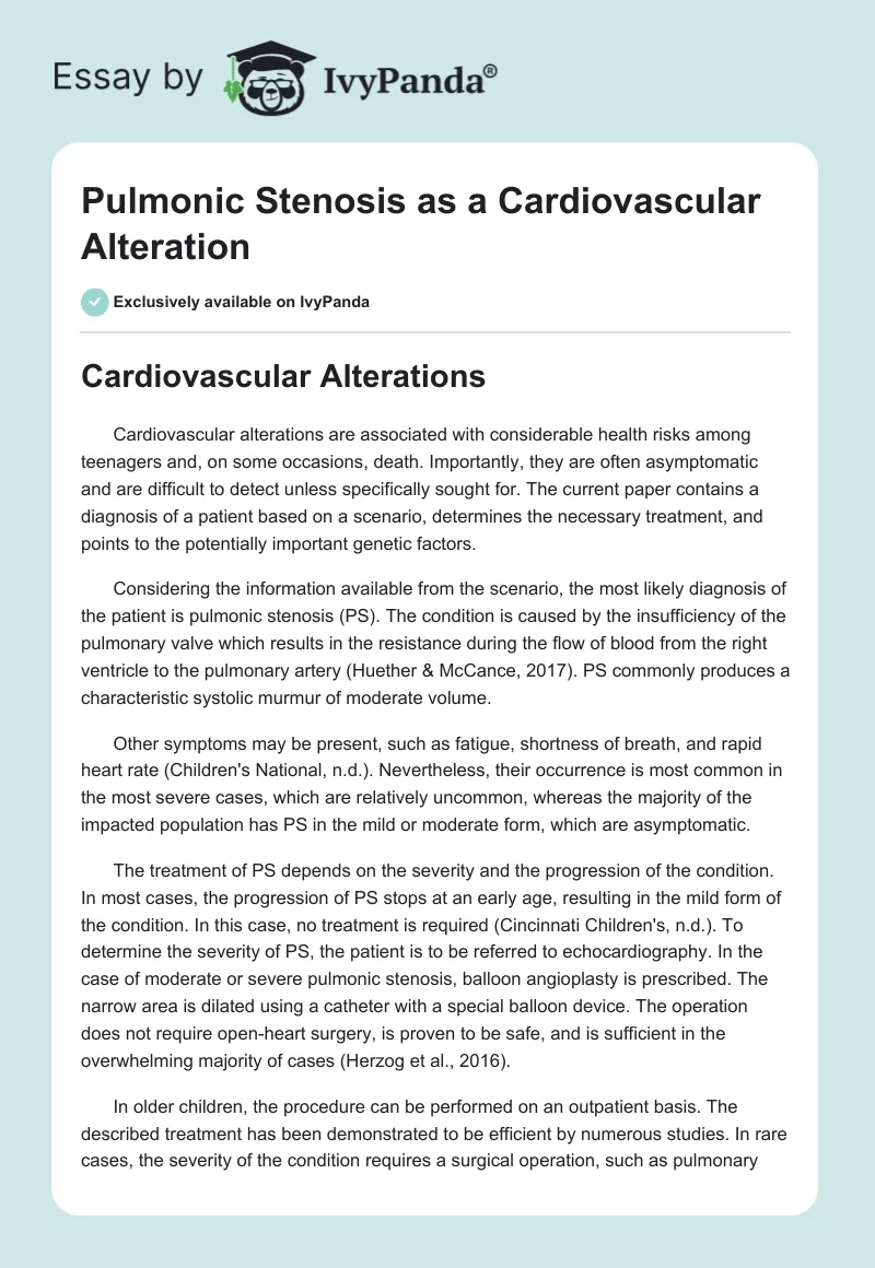 Pulmonic Stenosis as a Cardiovascular Alteration. Page 1