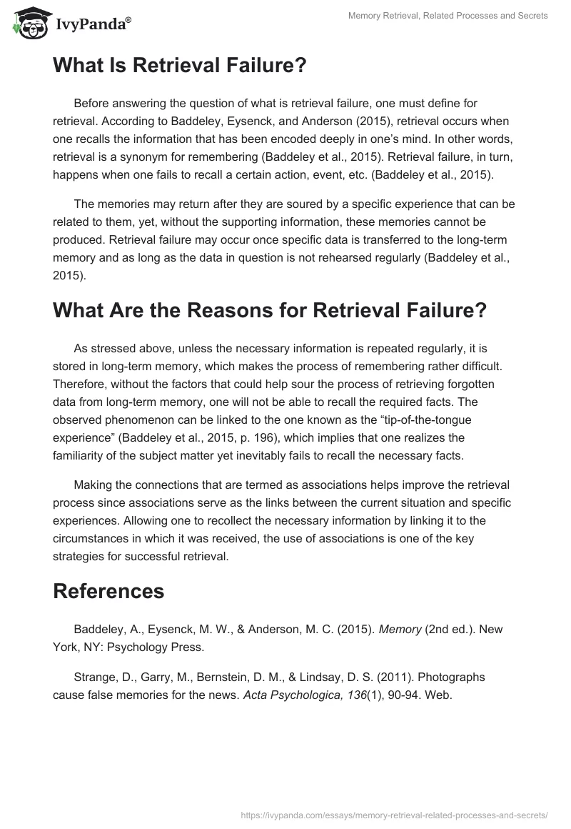 Memory Retrieval, Related Processes and Secrets. Page 2