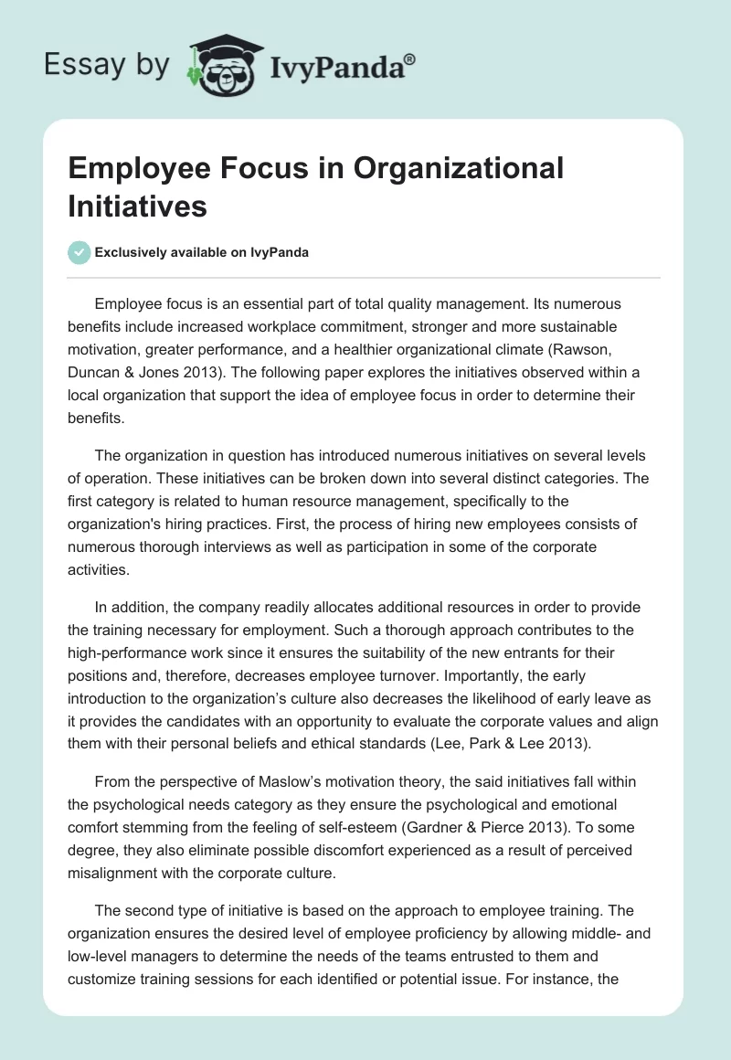 Employee Focus in Organizational Initiatives. Page 1