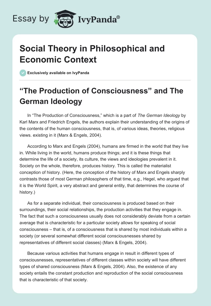 Social Theory in Philosophical and Economic Context. Page 1