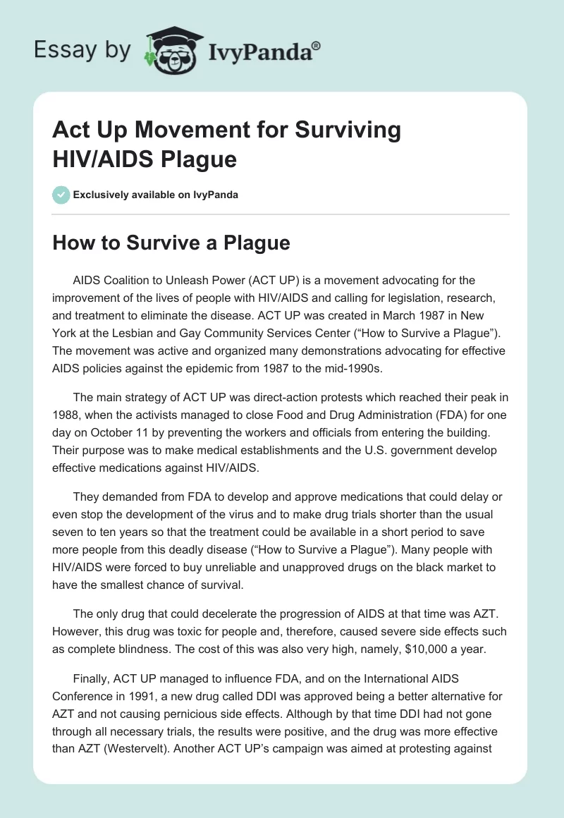 Act Up Movement for Surviving HIV/AIDS Plague. Page 1