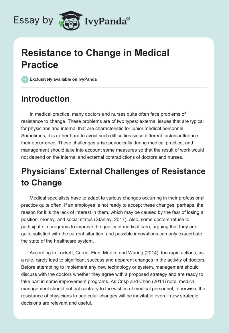 Resistance to Change in Medical Practice. Page 1