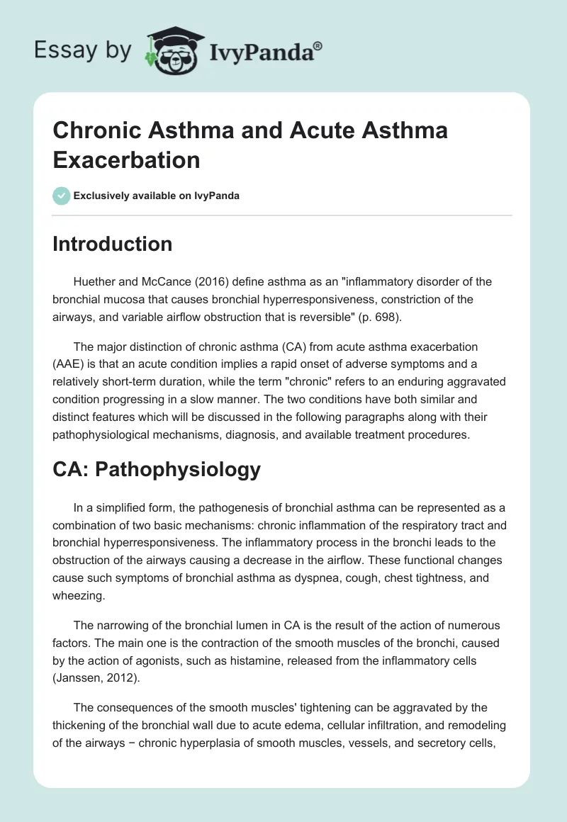 Chronic Asthma and Acute Asthma Exacerbation. Page 1