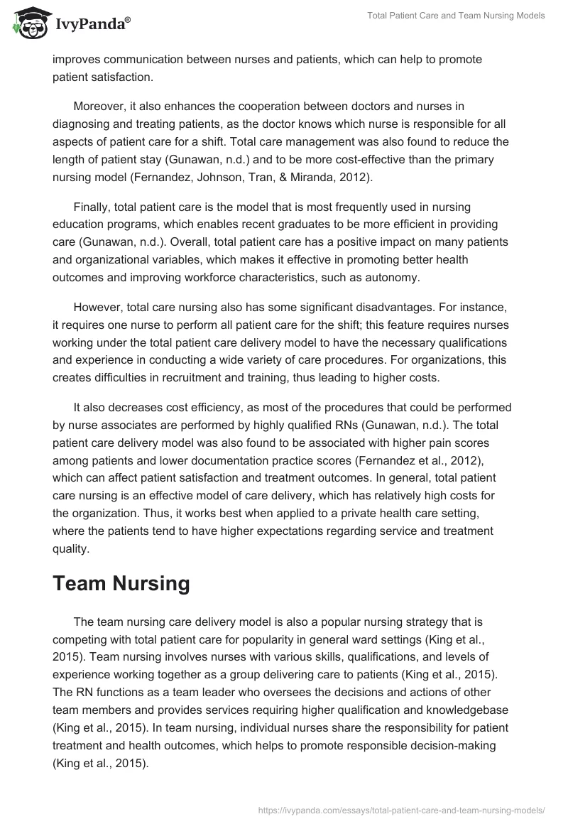 Total Patient Care and Team Nursing Models. Page 2