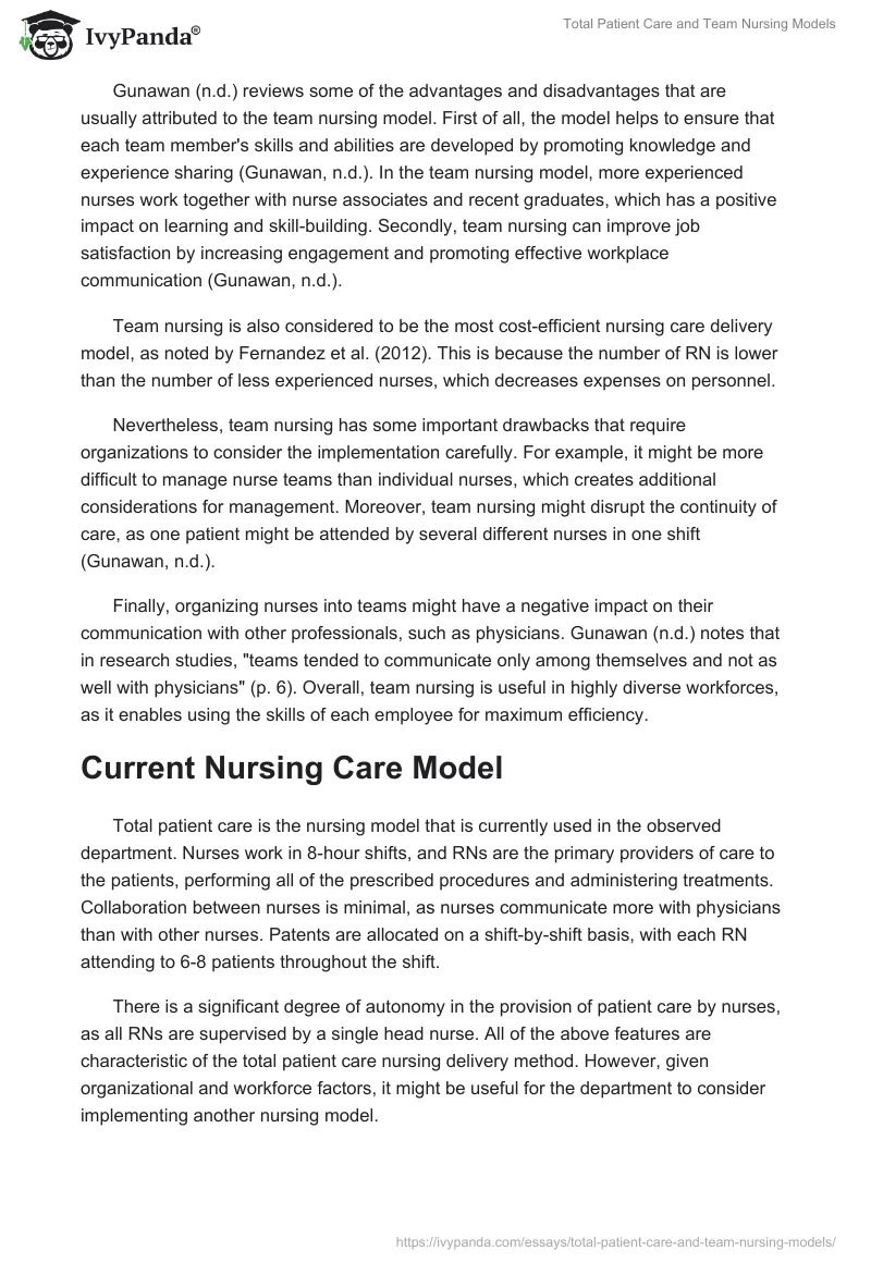 Total Patient Care and Team Nursing Models. Page 3