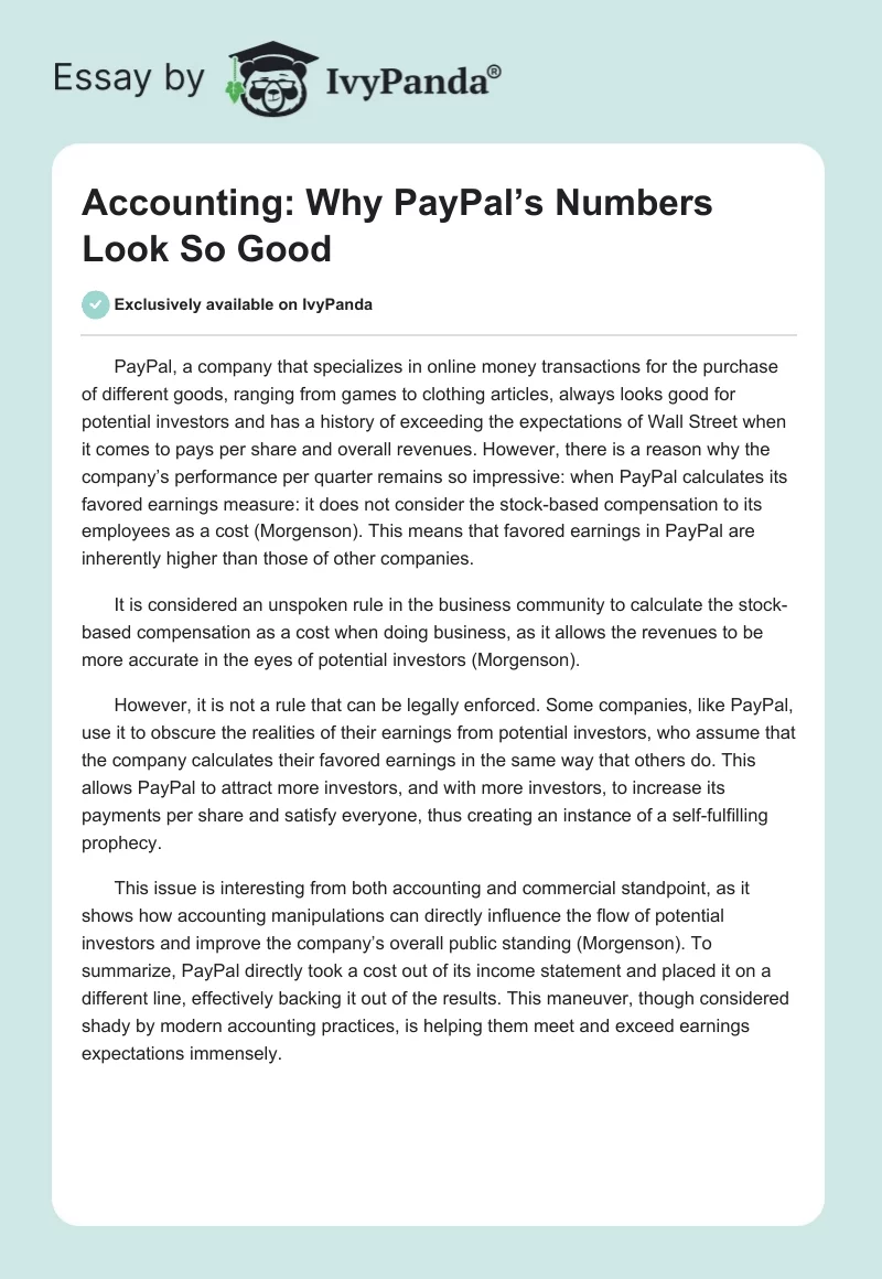Accounting: Why PayPal’s Numbers Look So Good. Page 1