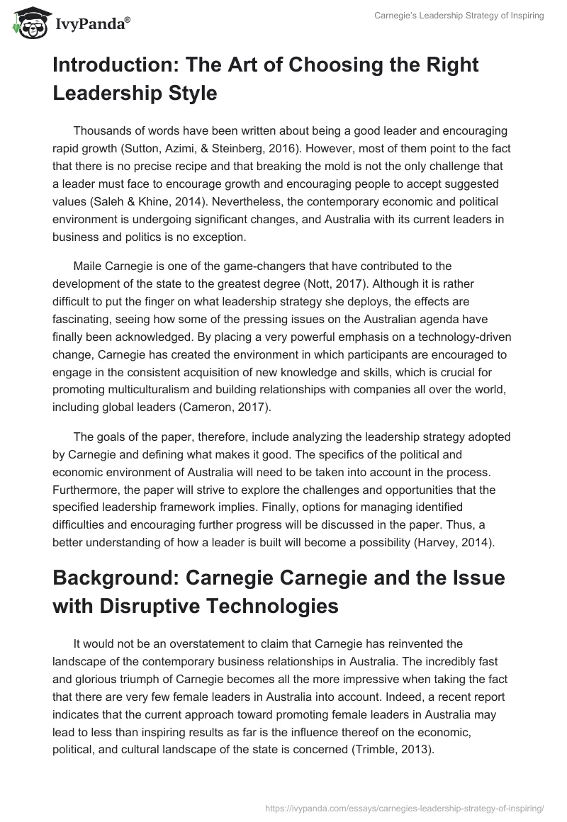 Carnegie’s Leadership Strategy of Inspiring. Page 2
