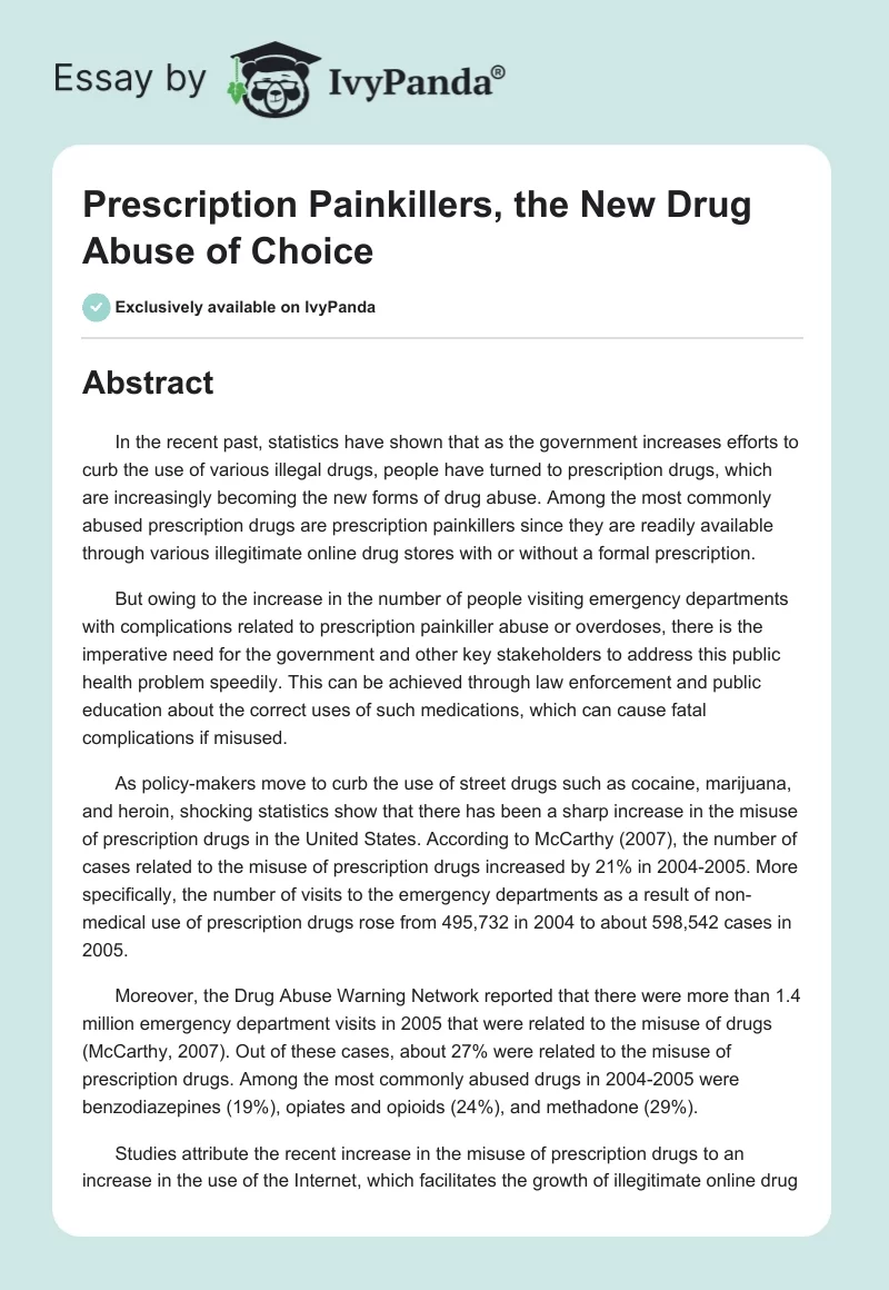 Prescription Painkillers, the New Drug Abuse of Choice. Page 1