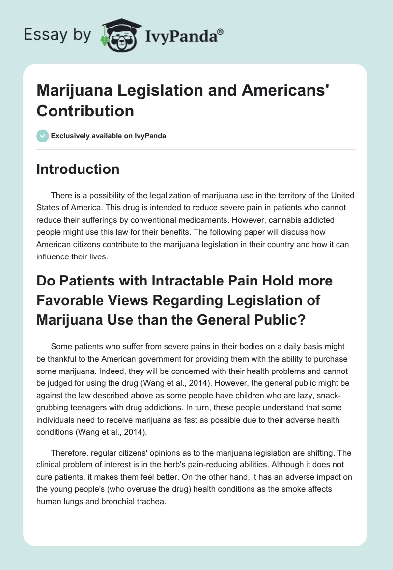 Marijuana Legislation and Americans' Contribution. Page 1