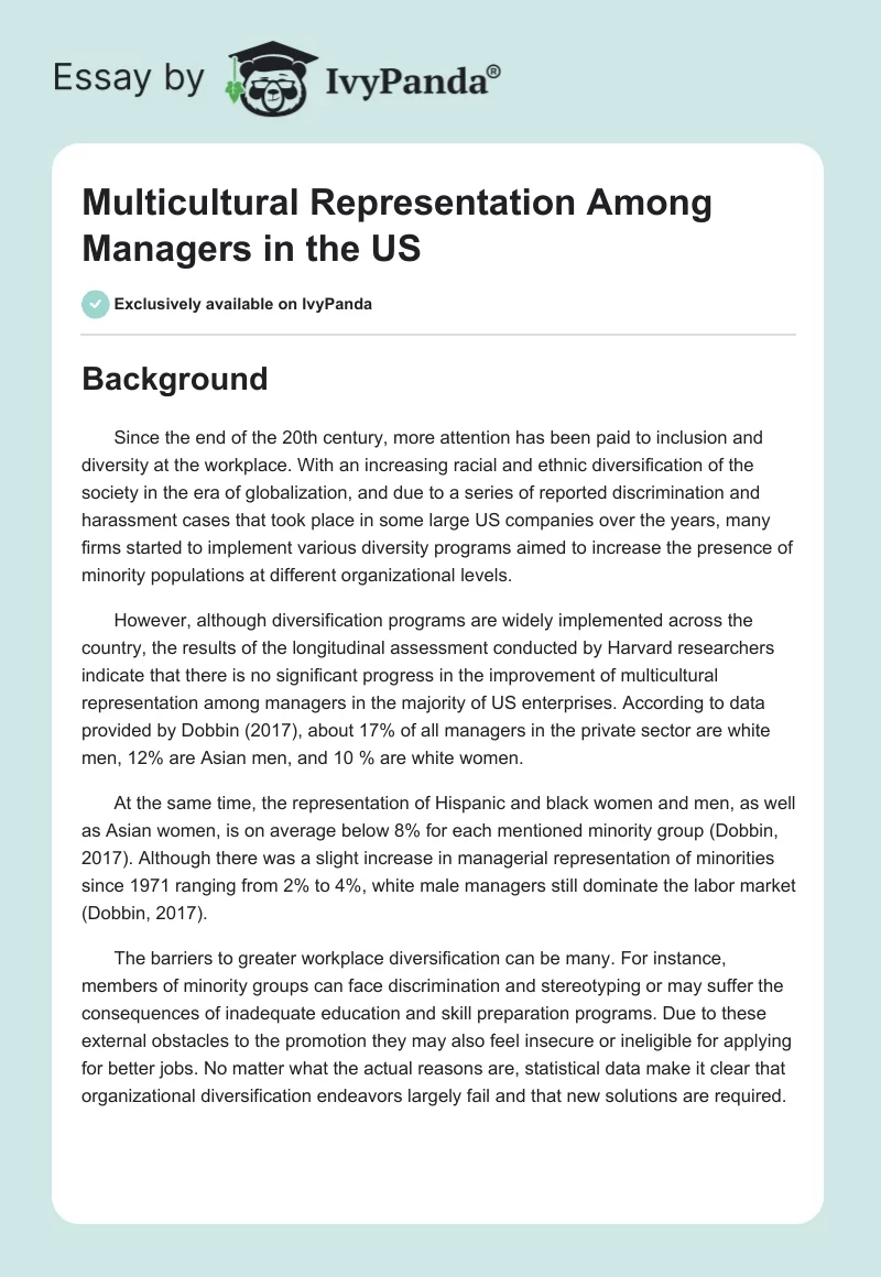 Multicultural Representation Among Managers in the US. Page 1