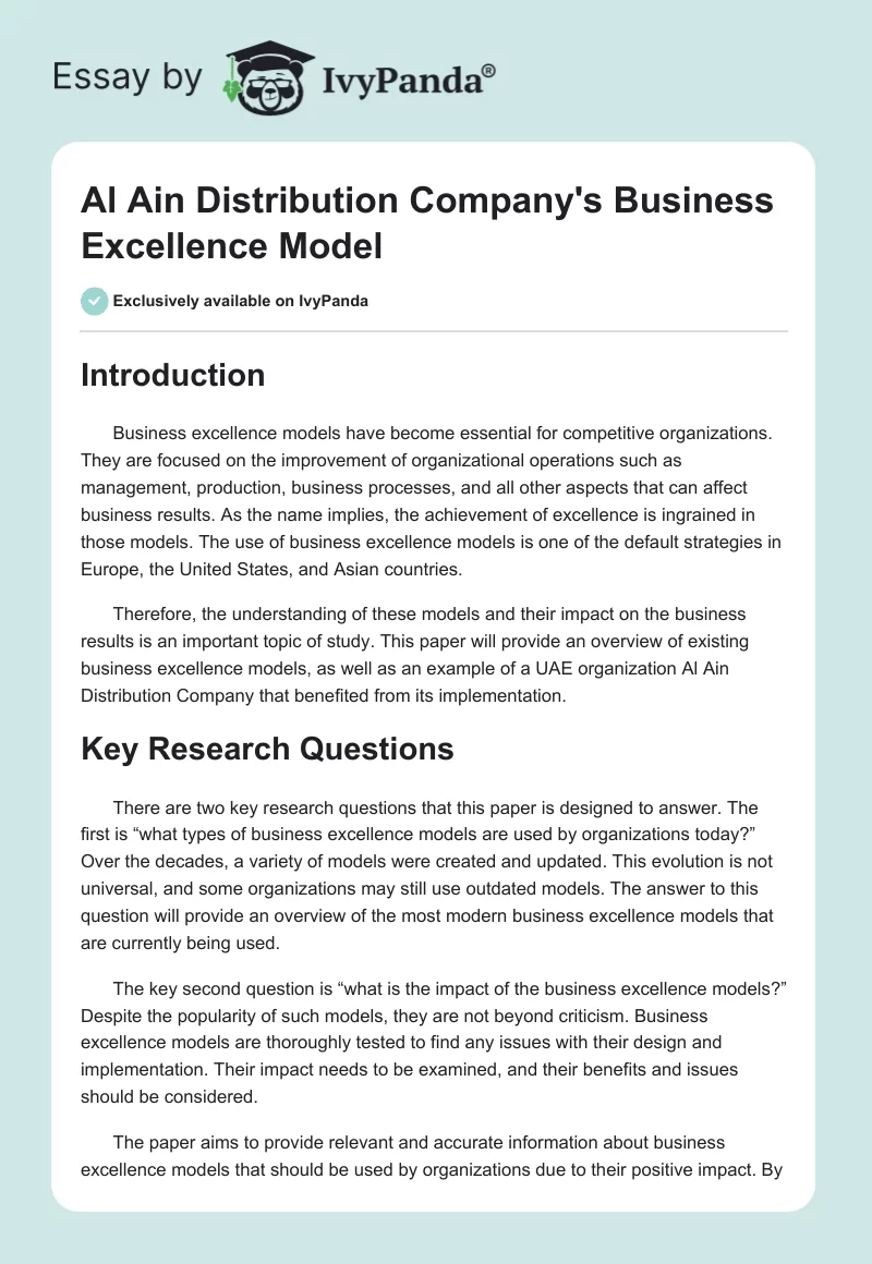 Al Ain Distribution Company's Business Excellence Model. Page 1