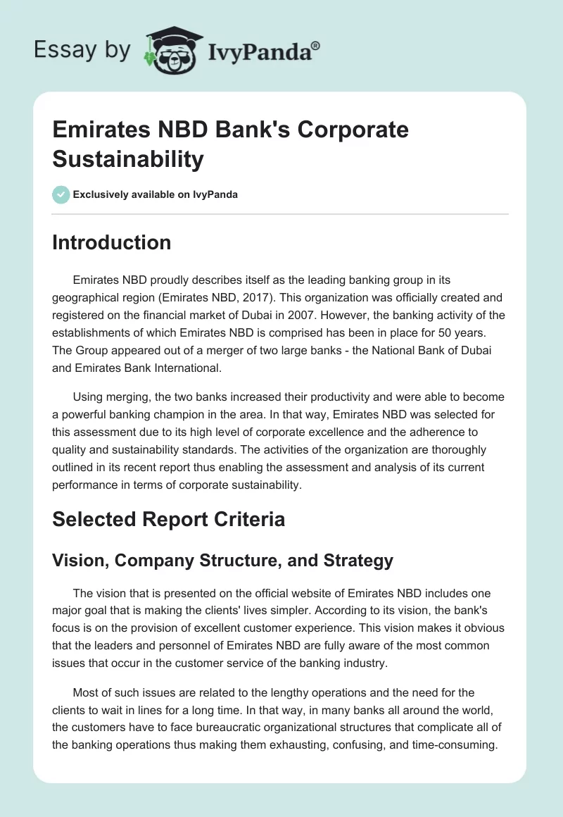 Emirates NBD Bank's Corporate Sustainability. Page 1