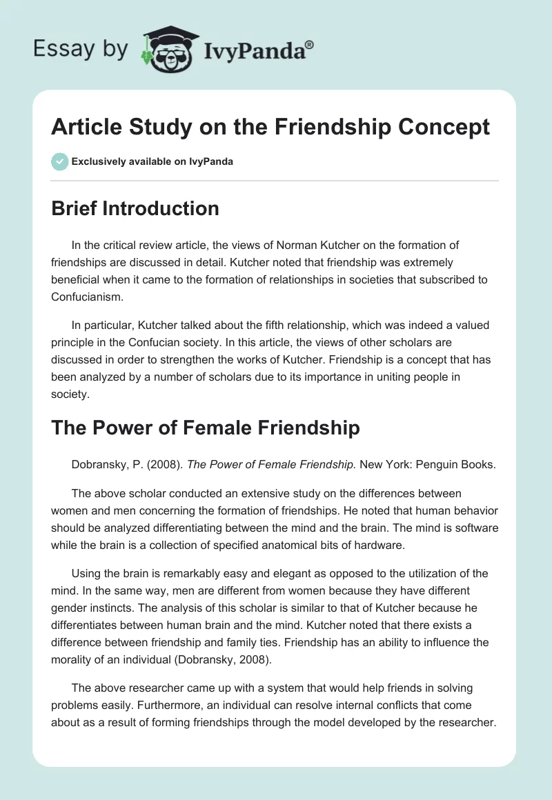 Article Study on the Friendship Concept. Page 1