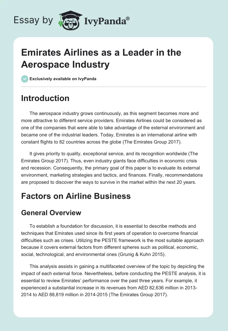 Emirates Airlines as a Leader in the Aerospace Industry. Page 1